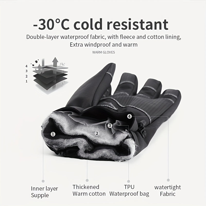 Warm Waterproof Ski Gloves Men Women Outdoor Sports Plus Velvet Cycling Gloves