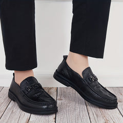Men's Crocodile Print Loafers Metal Decor Slip-On Shoes