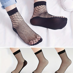 4 Pairs Fishnet Crew Socks Women's Stockings