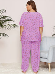 Banana Print Pajama Set Short Sleeve Top & Pants Two Piece Set