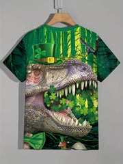 St Patrick's Dino 3D Print Boy's T Shirt Breathable Loose Round Neck