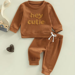 Baby Boy's Waffle Set Embroidered Sweatshirt & Trousers