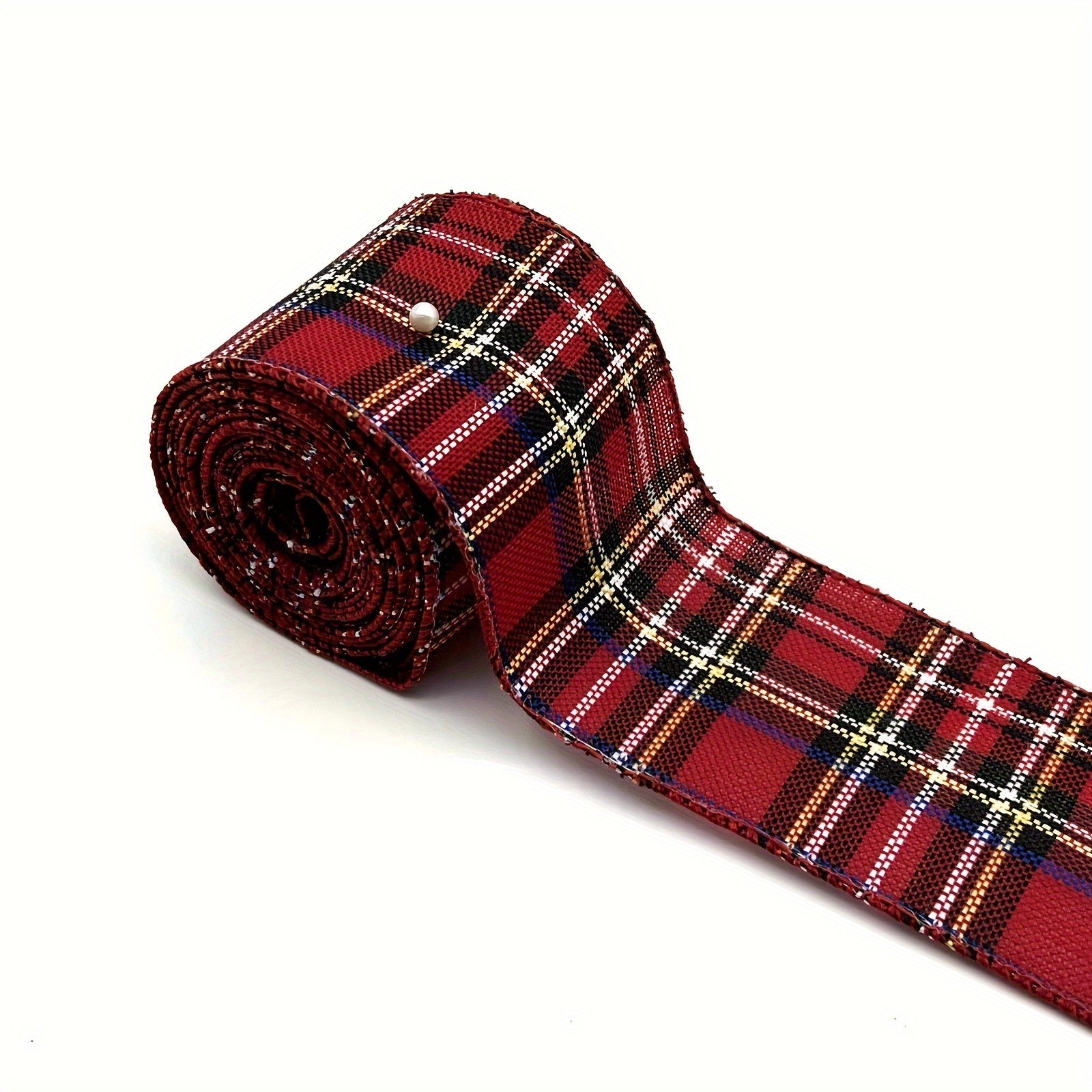 1pc 4.57m Christmas Metallic Wired Edge Ribbon Red Check Stripes Ribbon Big Bow
