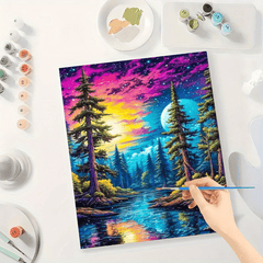 Fantasy Forest Paint by Numbers Kit for Adults DIY Vibrant Sky and Dreamlike Riv