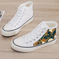 Retro Chain Print Plush Lined Thermal Chunky Canvas Sneakers