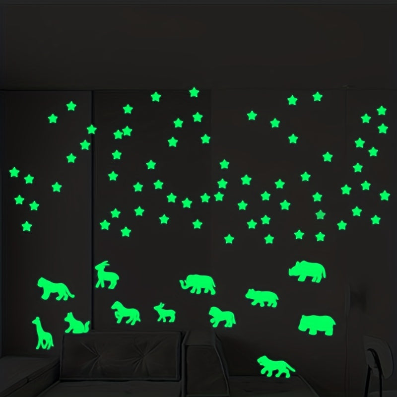 112pcs Luminous Animals & Stars Wall Stickers Mural Decals Home Art Decor