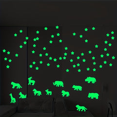 112pcs Luminous Animals & Stars Wall Stickers Mural Decals Home Art Decor