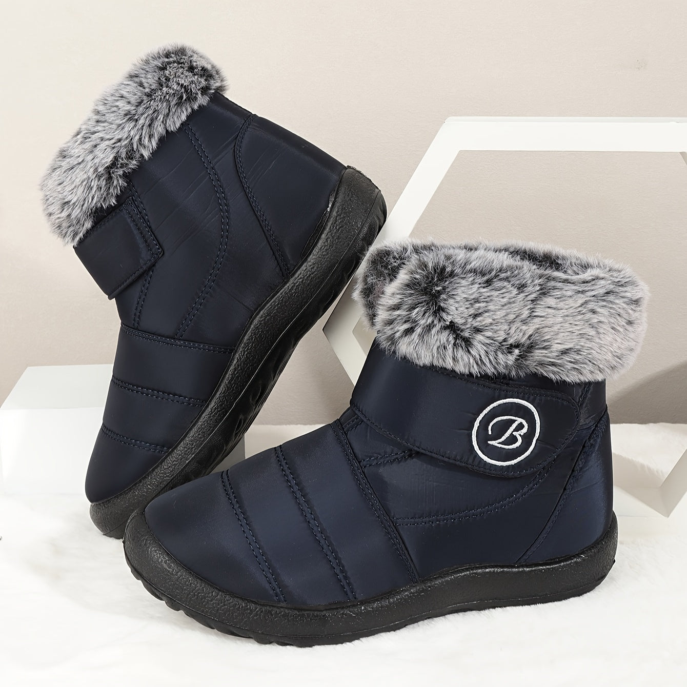 Faux Fur Lined Thermal Snow Boots Plush Slip On Winter Keep Warm Boots