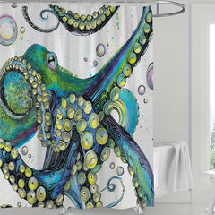 Waterproof Octopus Shower Curtain with 12 Hooks for Bathroom Decor