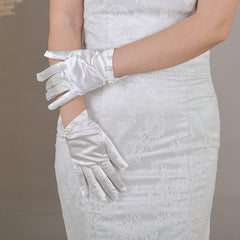 Satin Bride Gloves with Pearl Trim for Weddings
