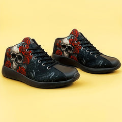 Halloween Skull & Rose Pattern Lightweight Sneakers Soft Thick Sole