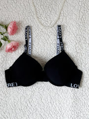 Letter Print Push Up Bra Breathable Adjustable Women's Lingerie