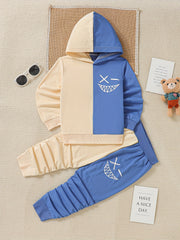 Boy's Funny Face 2pcs Hoodie & Sweatpants Set for Spring Fall