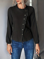 Lantern Sleeve Ruffle Trim Blouse