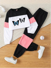 Girl's Letter M Pattern 2pcs Sweatshirt & Sweatpants Set