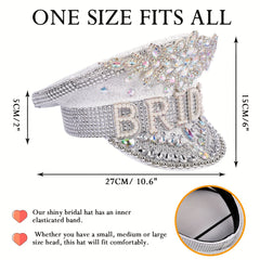 Sparkly Bride Hat Rhinestone Sequin Captain Cap