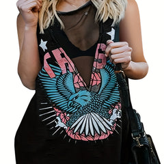 Sexy Tank Top Women Eagle Print Mesh Tank
