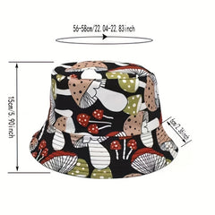 Mushroom Print Reversible Bucket Hat Unisex Outdoor Sun Cartoon Basin Hat
