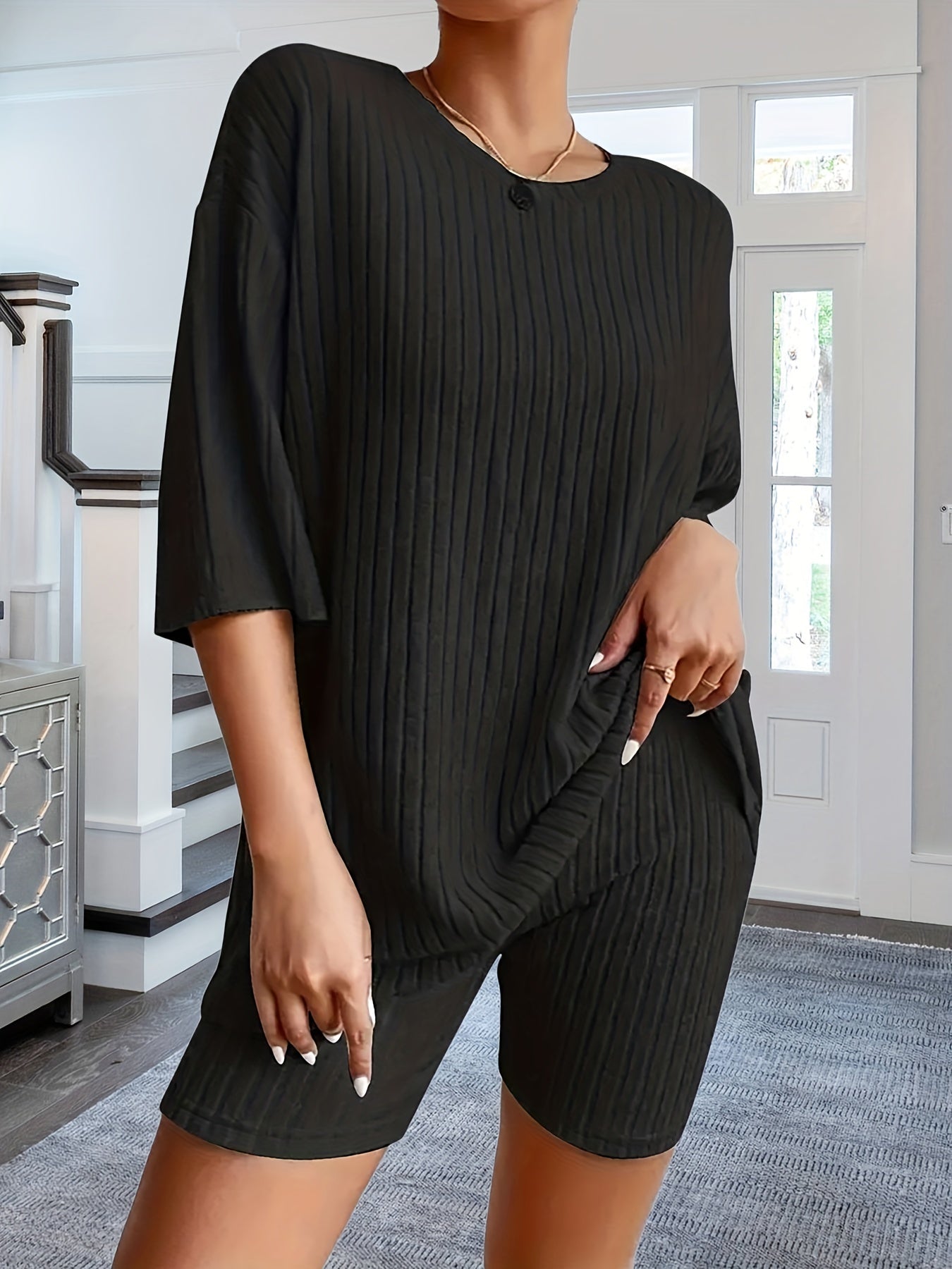 Ribbed Lounge Set Top & Shorts Women's Loungewear