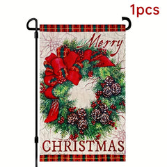 Merry Christmas Garden Wreath Burlap Lace Decoration Outdoor Flag