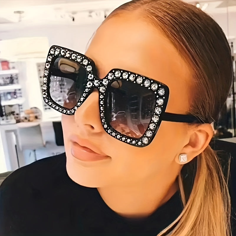Square Rhinestone Sunglasses Mod Gradient Lens Glasses UV400
