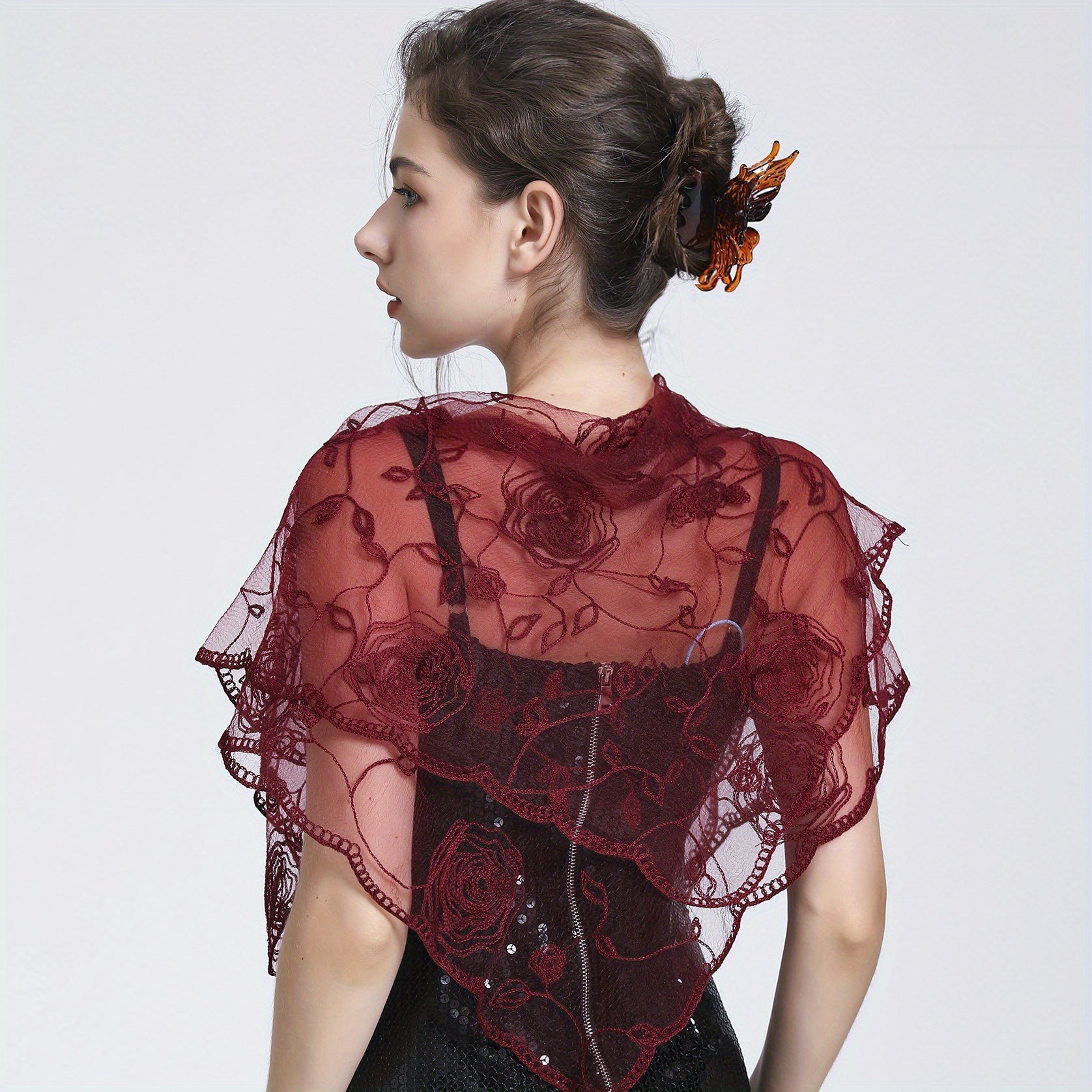 Rose Embroidery Lace Square Scarf Bandana Head Wrap