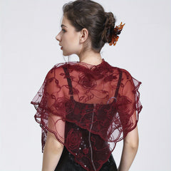 Rose Embroidery Lace Square Scarf Bandana Head Wrap