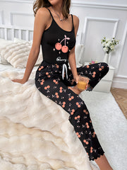 Cherry Print Pajama Set Cami Top & Pants