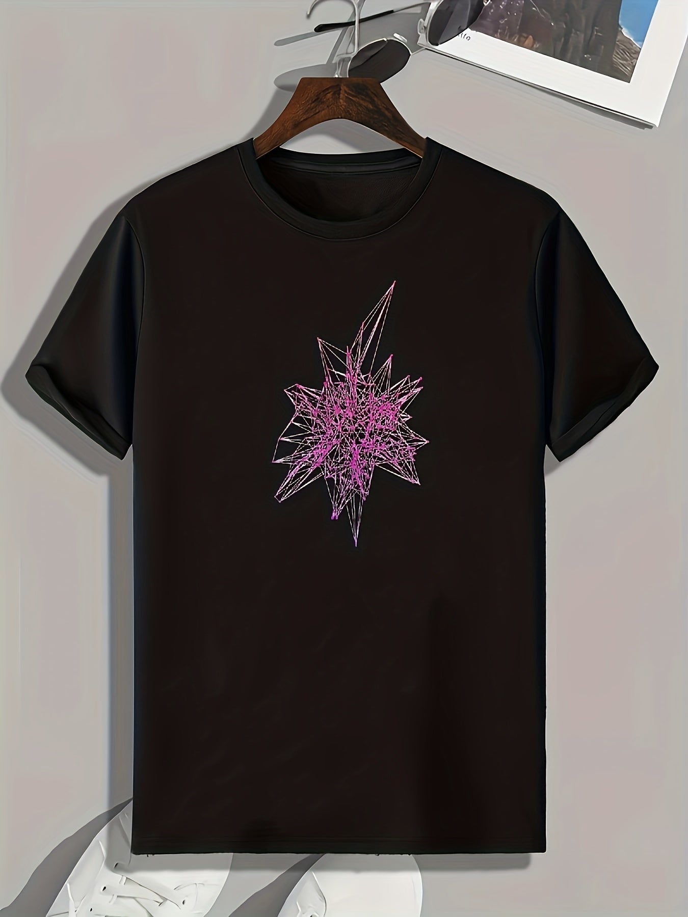 Geometric Print Men's Comfy T-shirt for Outdoor Summer