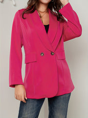 Solid Long Sleeve Double Breast Button Slim Fit Blazer