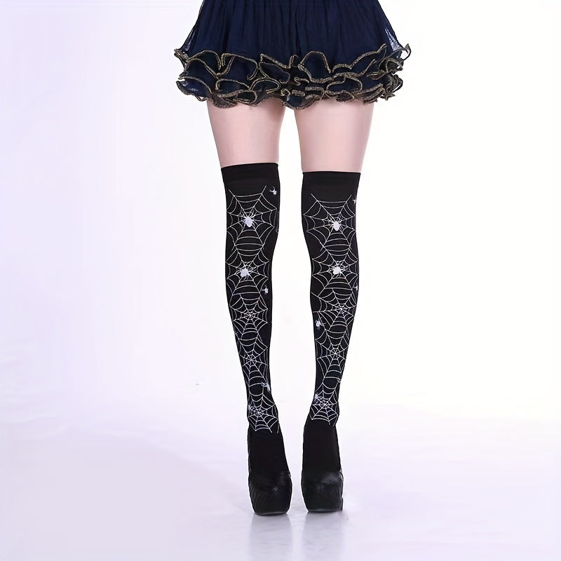 Skull & Bat Print Over The Knee Socks for Halloween