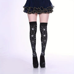 Skull & Bat Print Over The Knee Socks for Halloween