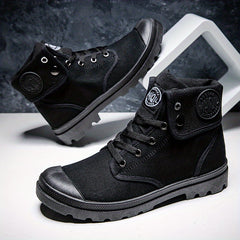 Men's Casual Solid Work Boots Lace Up Round Toe Non Slip Outdoor Comfortable
