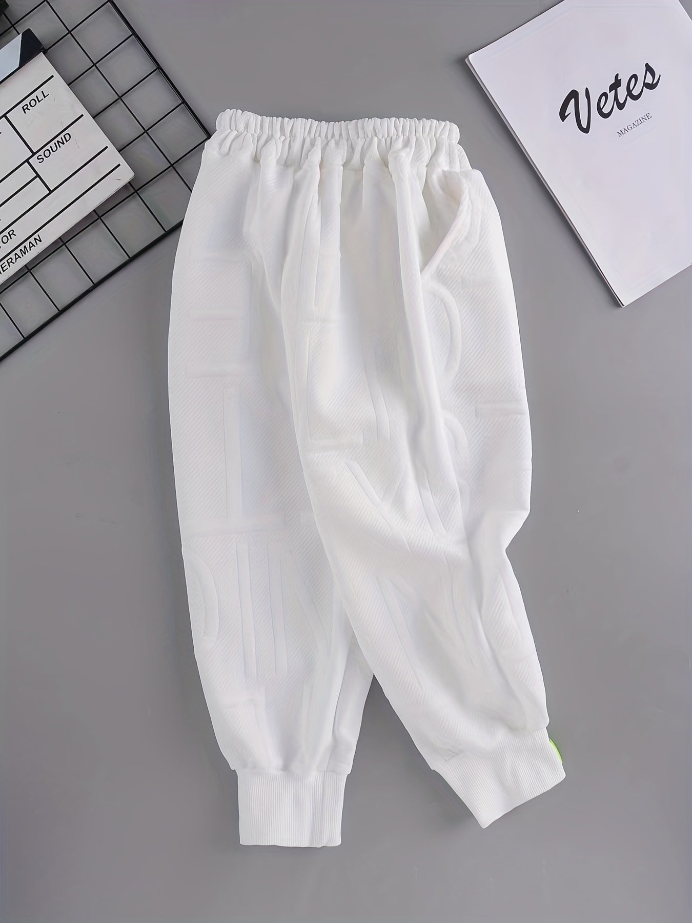 Boys Sweatpants Alphabet Texture Drawstring Elastic Waist Trousers