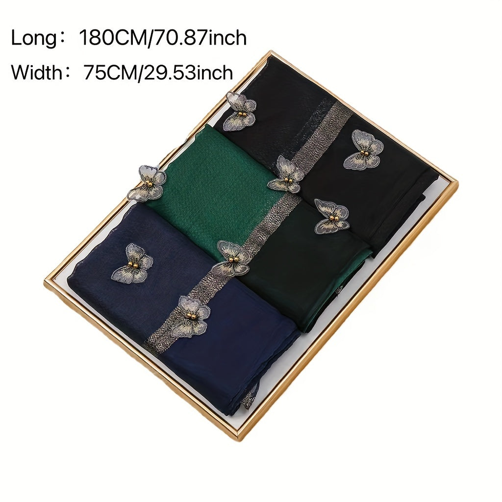 Beads Decor Thin Scarf Silk Women Shawl Mesh Stitching Warm Wrap