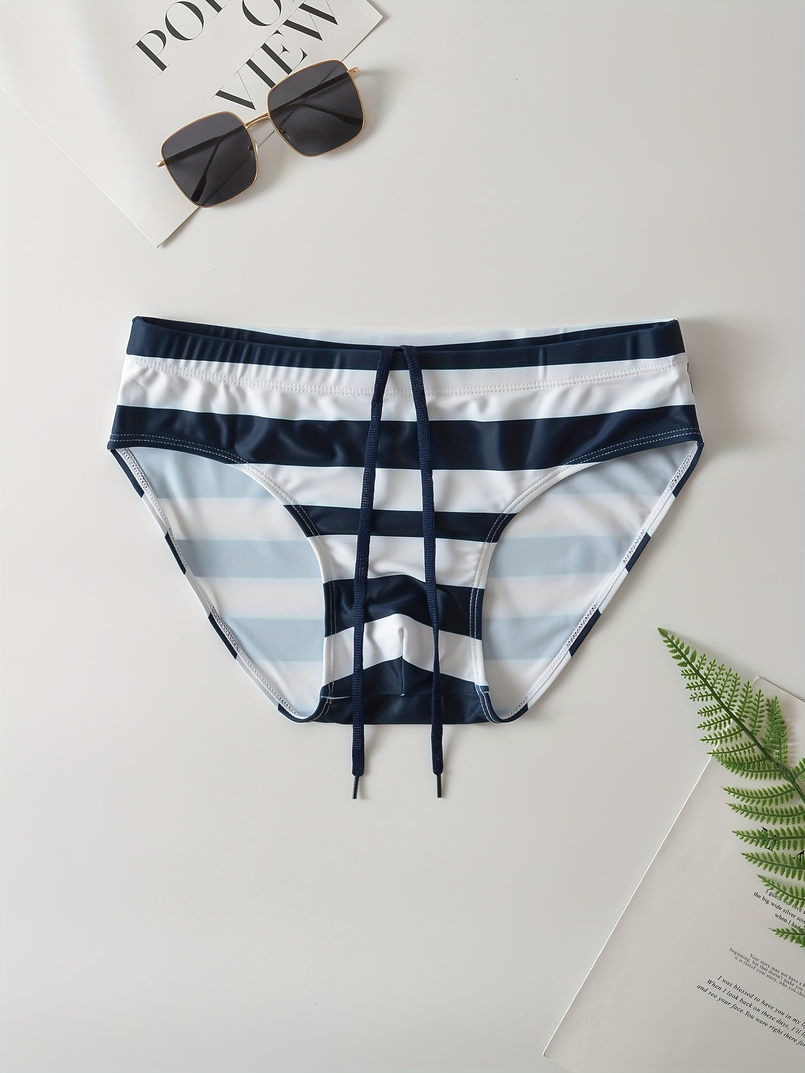 Men's Stripe Drawstring Triangle Briefs Swim Shorts