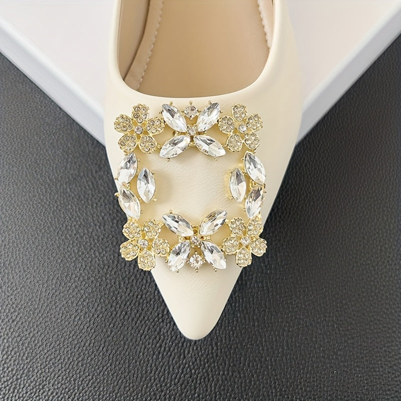 Rhinestone Decor Point Toe Slip On Low Heel Shoes