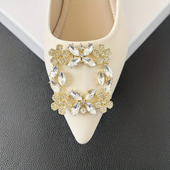 Rhinestone Decor Point Toe Slip On Low Heel Shoes