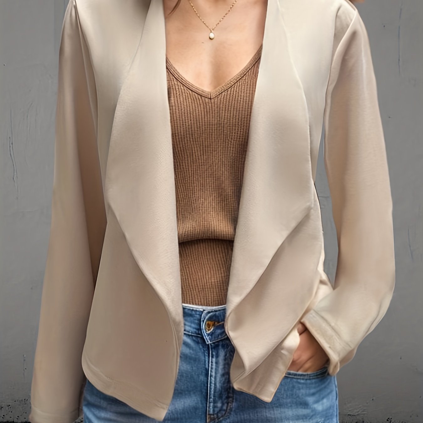 Long Sleeve Open Front Casual Jacket Women's Clothing