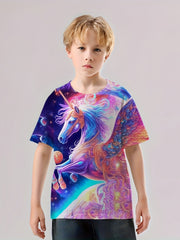 3D Tie Dye Unicorn Graphic T-shirt Girls Casual Short Sleeve Tee