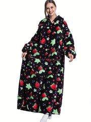 Strawberry Fuzzy Robe Long Sleeve Hooded Lounge