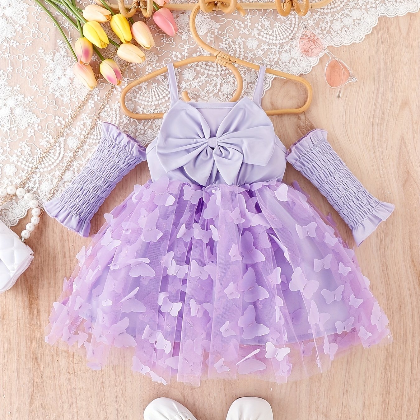 Baby Girl Butterfly Halter Dress with Bow Sleeves