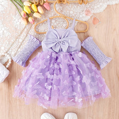 Baby Girl Butterfly Halter Dress with Bow Sleeves