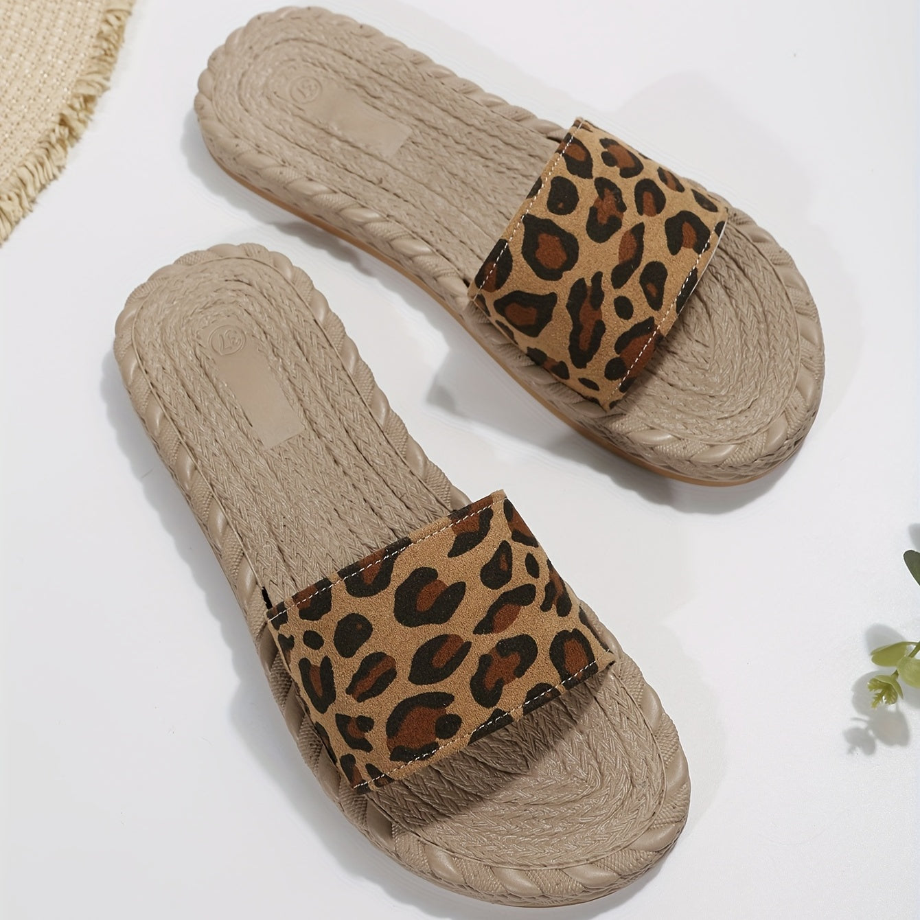 Leopard Print Slip On Sandals Open Toe Non Slip Flat Slides Beach Shoes