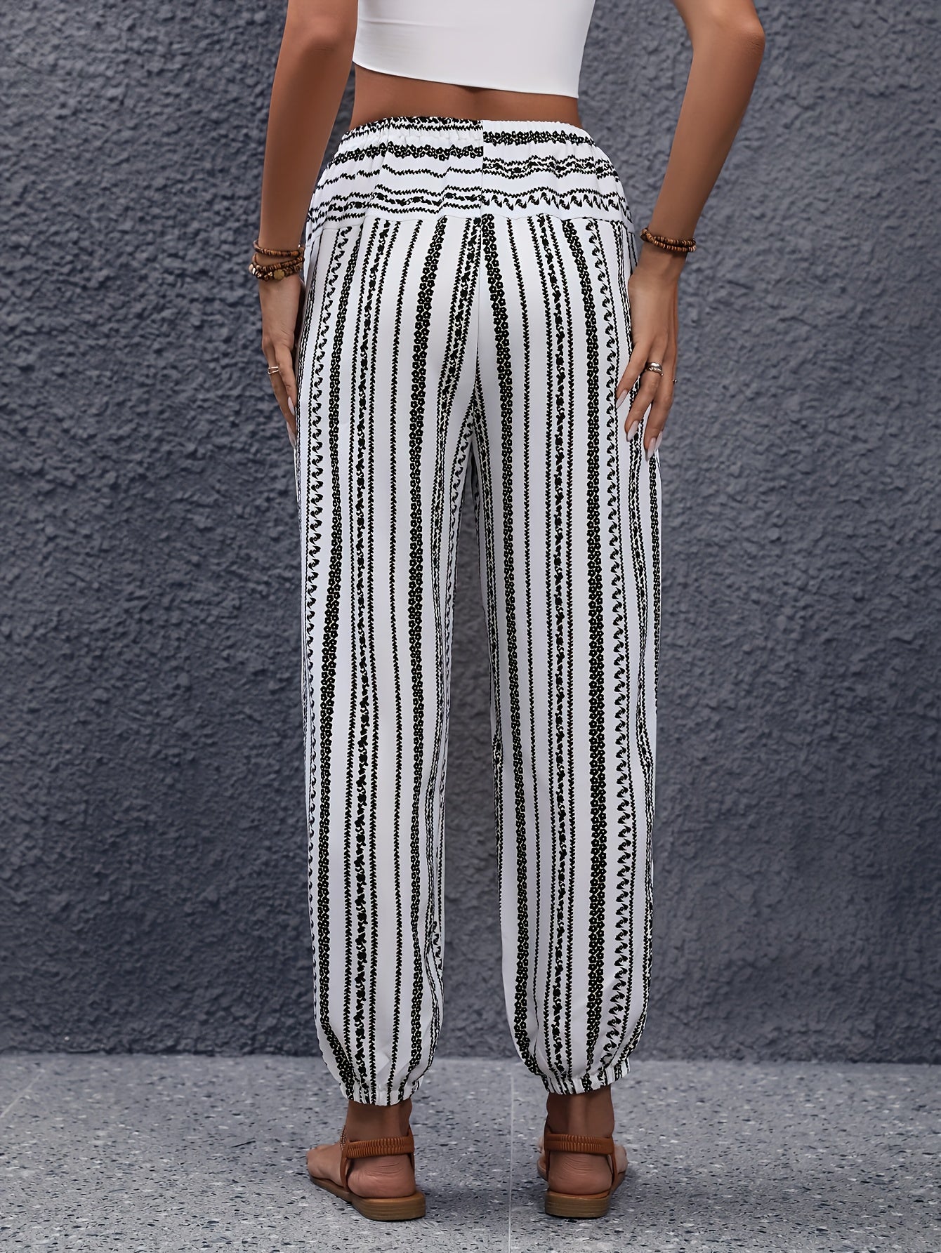 Striped Print Drawstring Joggers for Women