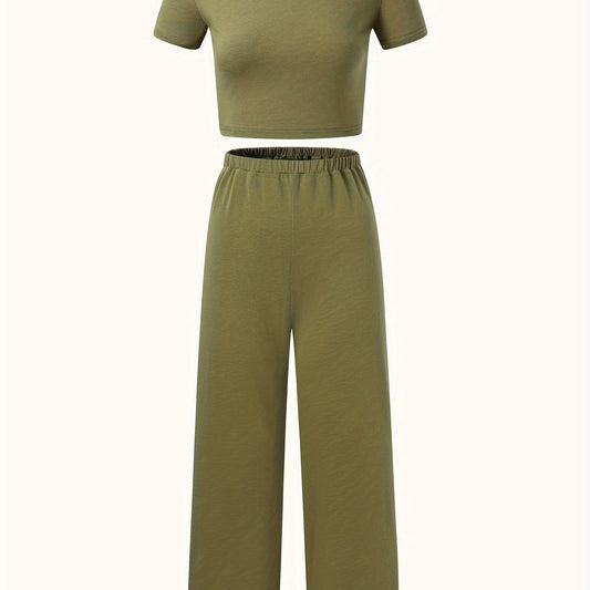 2pcs Girls Cropped Top Pants Set Spring Summer Sports Gift