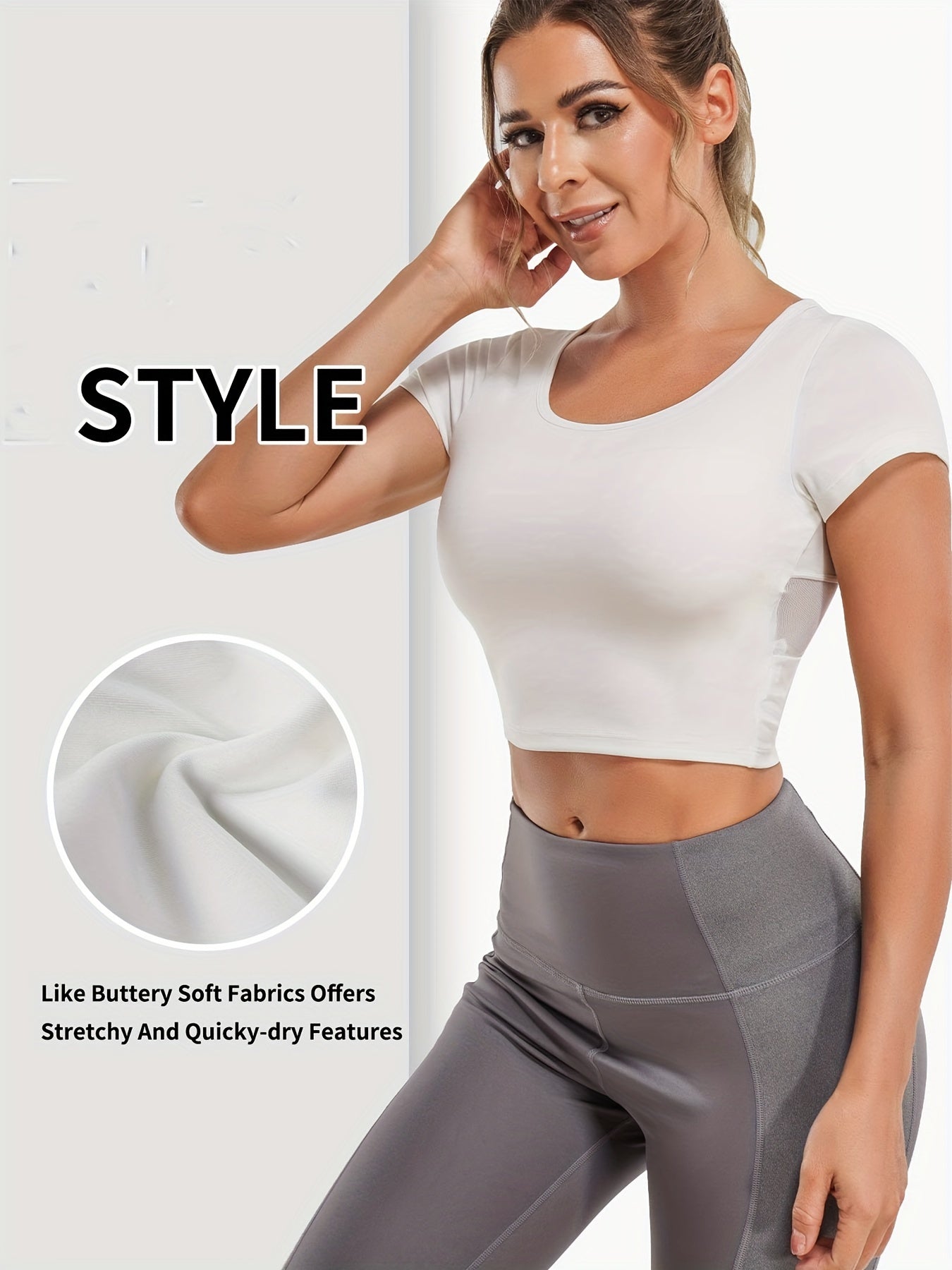 Stylish Solid Back Mesh Crop T Shirt for Yoga Running