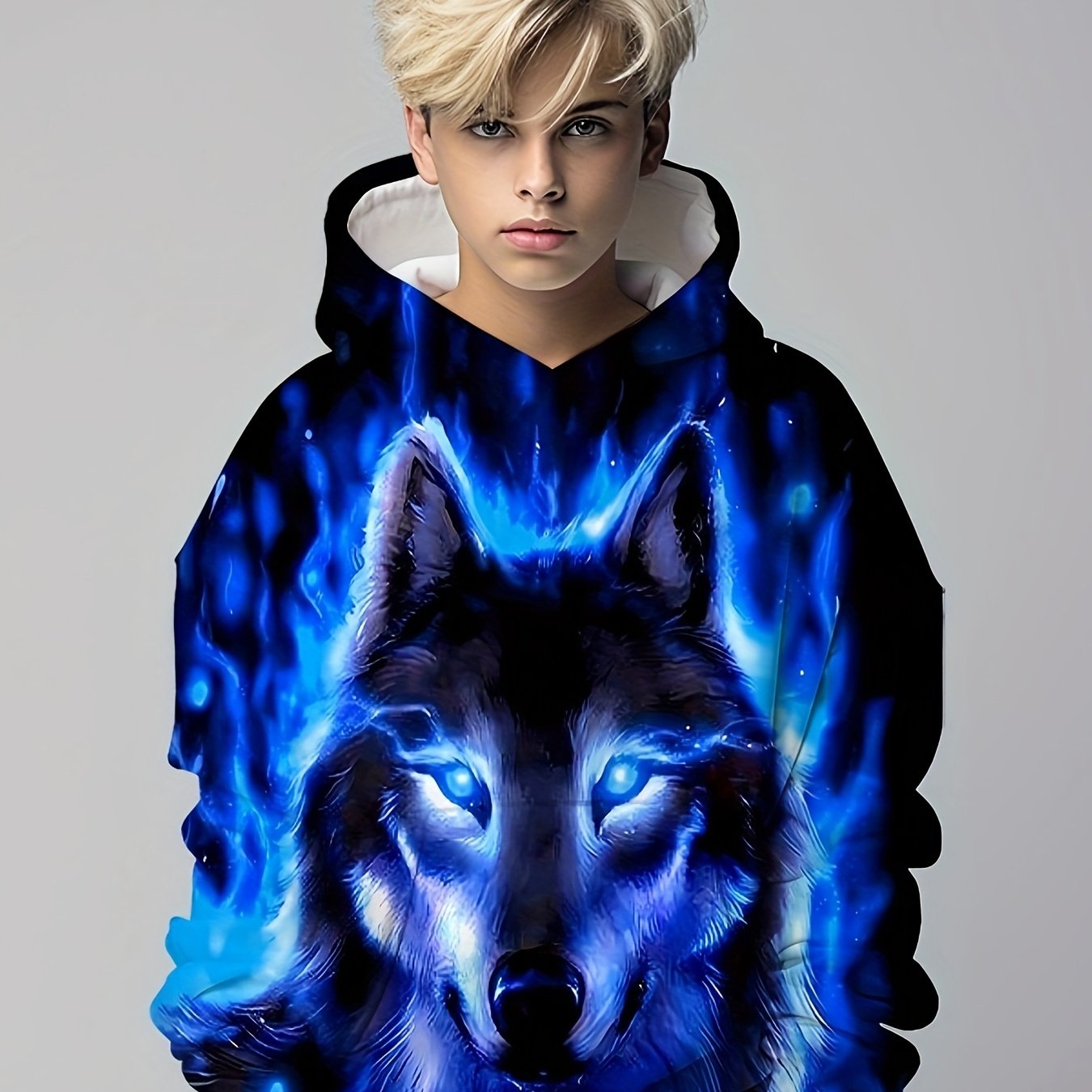 Wolf 3D Print Hoodie Kids Street Sports Casual Halloween Party Wear
