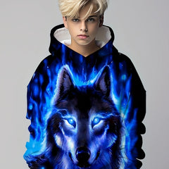 Wolf 3D Print Hoodie Kids Street Sports Casual Halloween Party Wear