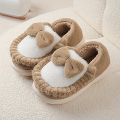 Bowknot Decor Platform Slippers Warm Indoor Shoes